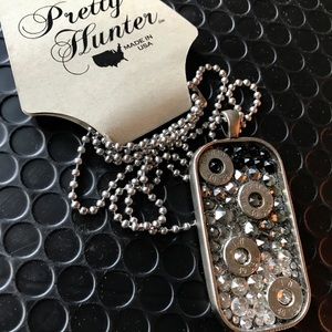 Pretty Hunter Dog Tag Necklace. Genuine Swarovski